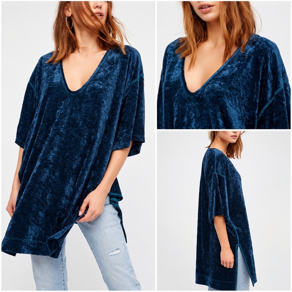 Free People We The Free Luxe Crushed Velvet Oversized Tunic Mini Dress Size S